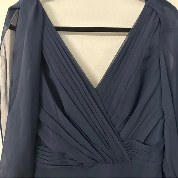 Jenny Packham 3/4 Sleeve Navy Blue Chiffon V-Neck Floor Length Gown Size 8 NWT - Picture 6 of 14